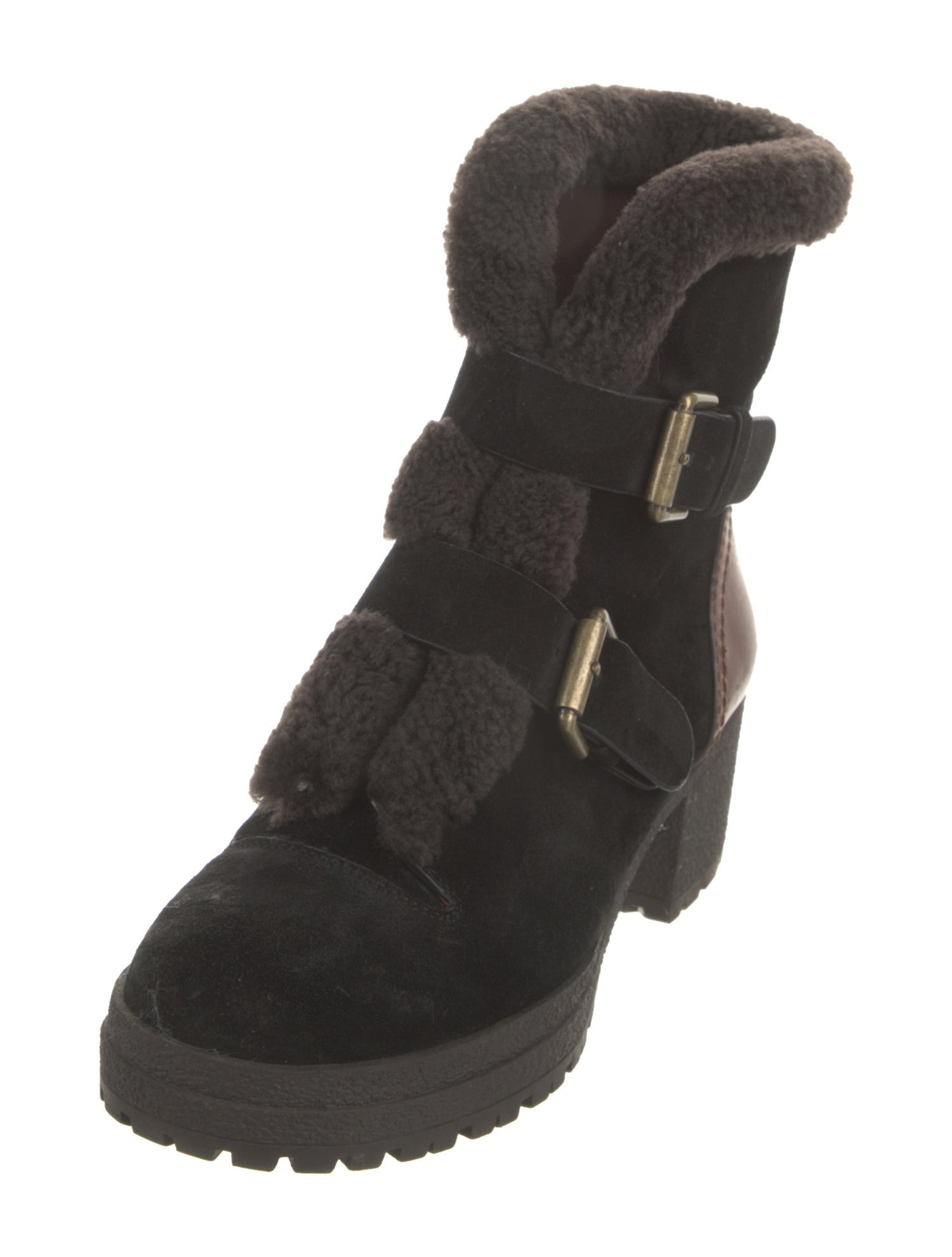 See by Chloé Suede Faux Fur Trim Combat Boots