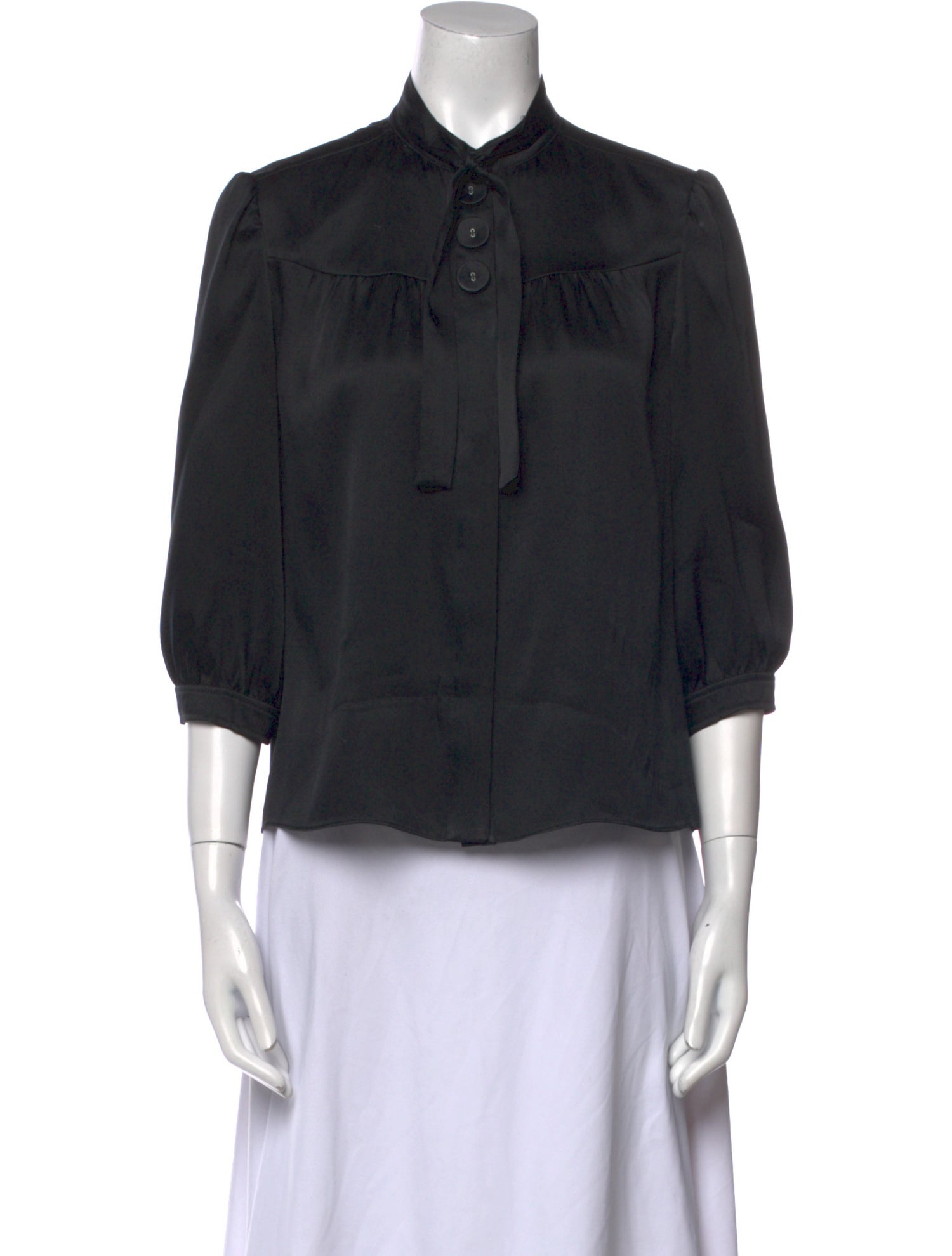 See by Chloé Silk Three-Quarter Sleeve Button-Up Top