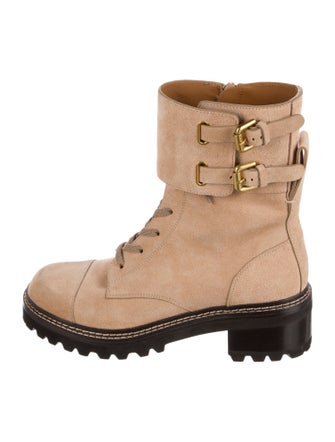 See by Chloé Suede Colorblock Pattern Combat Boots
