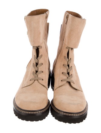 See by Chloé Suede Colorblock Pattern Combat Boots