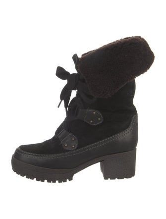 See by Chloé Suede Faux Fur Trim Lace-Up Boots