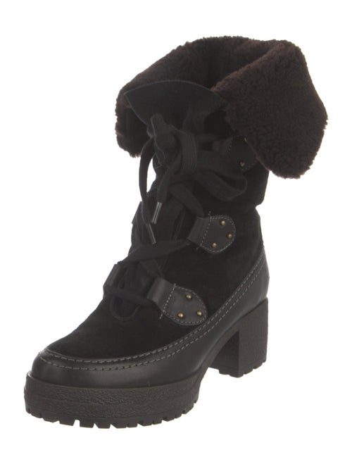See by Chloé Suede Faux Fur Trim Lace-Up Boots