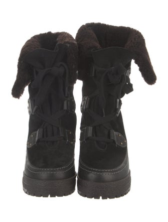 See by Chloé Suede Faux Fur Trim Lace-Up Boots