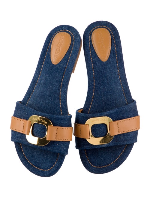 See by Chloé Denim Colorblock Pattern Slides