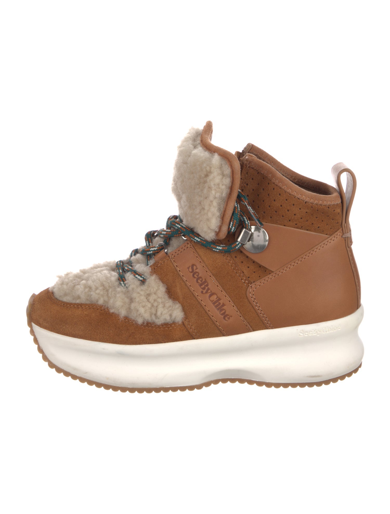 See by Chloé Suede Colorblock Pattern Lace-Up Boots