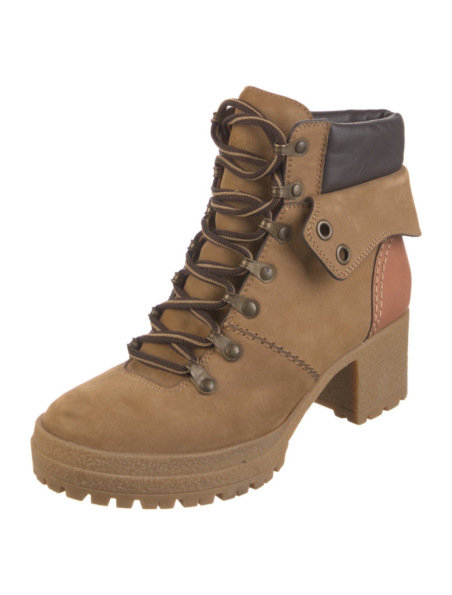 See by Chloé Nubuck Colorblock Pattern Combat Boots