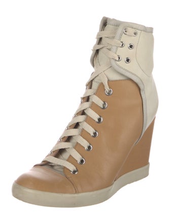 See by Chloé Leather Grosgrain Trim Lace-Up Boots