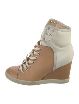 See by Chloé Leather Colorblock Pattern Lace-Up Boots