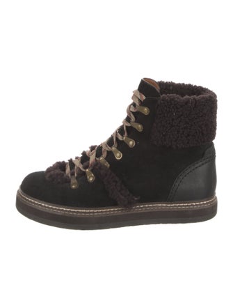 See by Chloé Suede Fur Trim Combat Boots