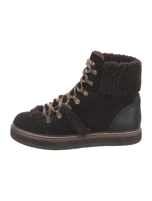 See by Chloé Suede Fur Trim Combat Boots