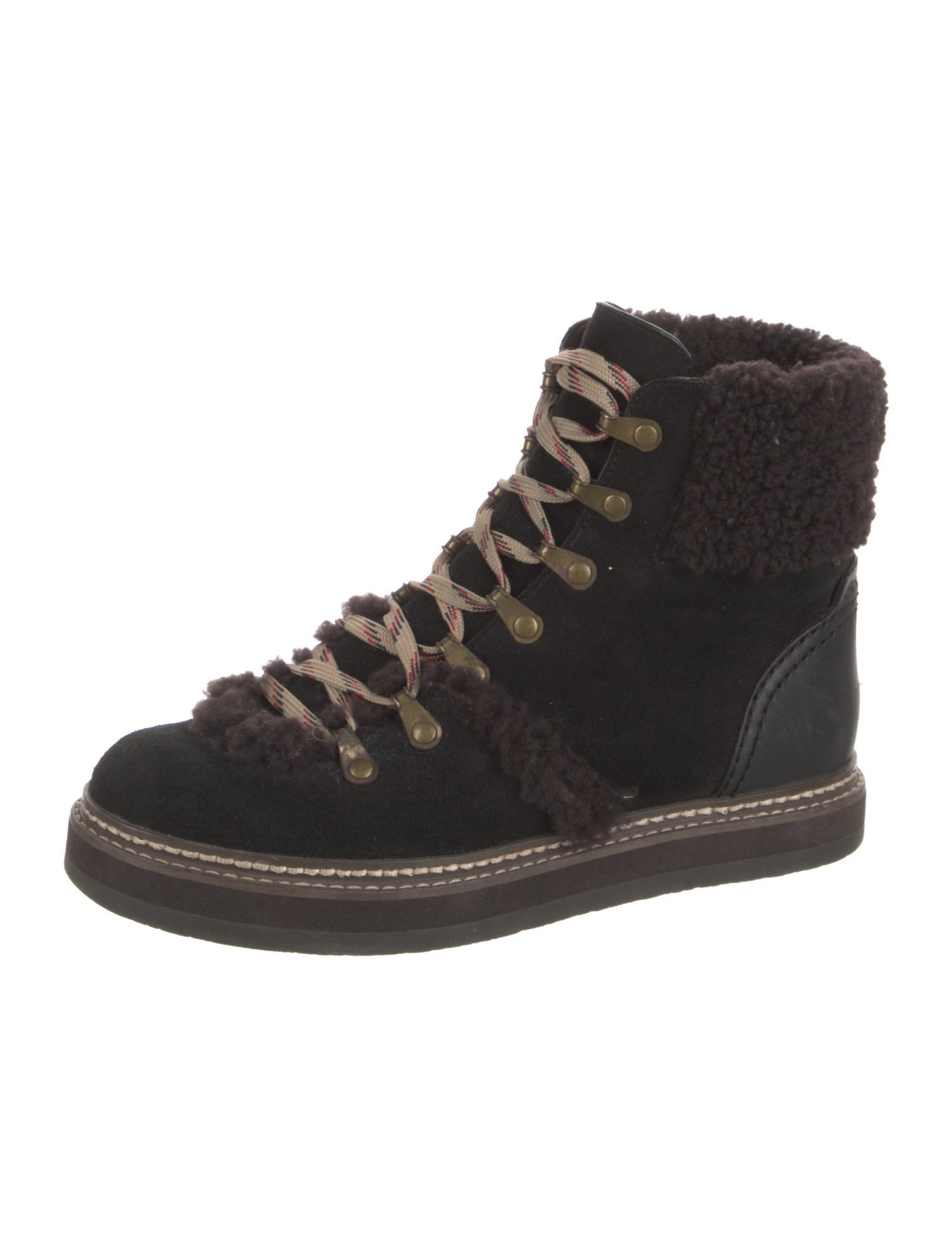 See by Chloé Suede Fur Trim Combat Boots