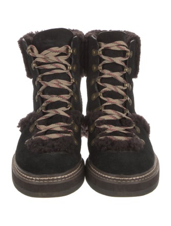 See by Chloé Suede Fur Trim Combat Boots