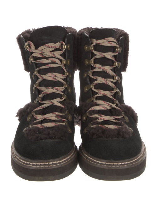 See by Chloé Suede Fur Trim Combat Boots