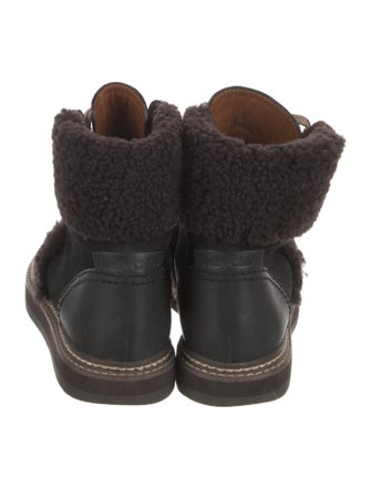 See by Chloé Suede Fur Trim Combat Boots