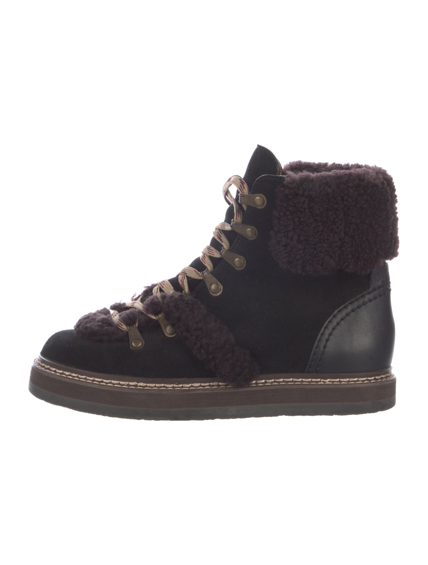See by Chloé Suede Colorblock Pattern Lace-Up Boots