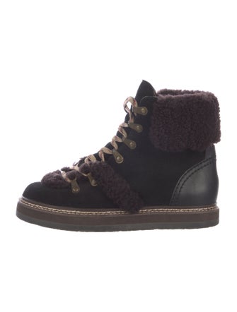 See by Chloé Suede Colorblock Pattern Lace-Up Boots