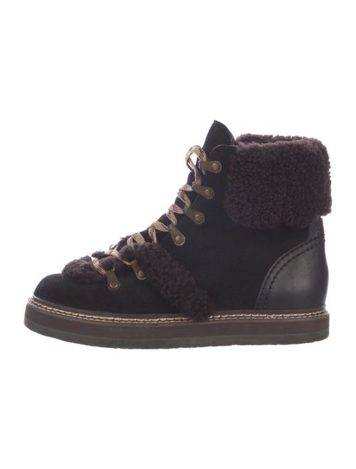 See by Chloé Suede Colorblock Pattern Lace-Up Boots