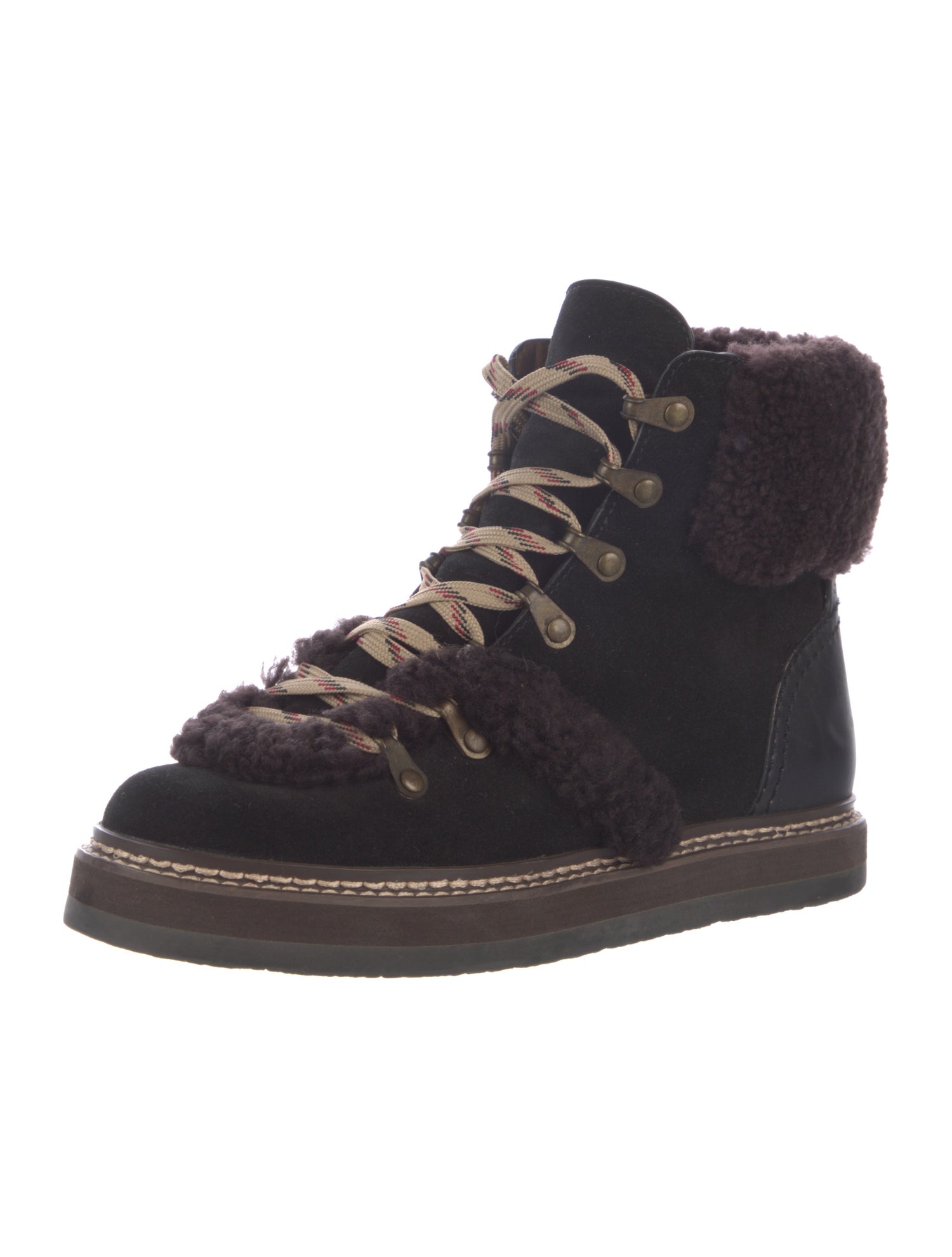 See by Chloé Suede Colorblock Pattern Lace-Up Boots
