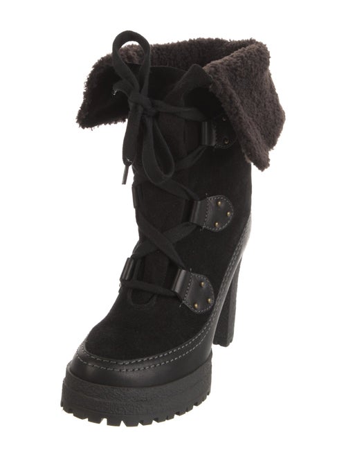 See by Chloé Suede Faux Fur Trim Lace-Up Boots