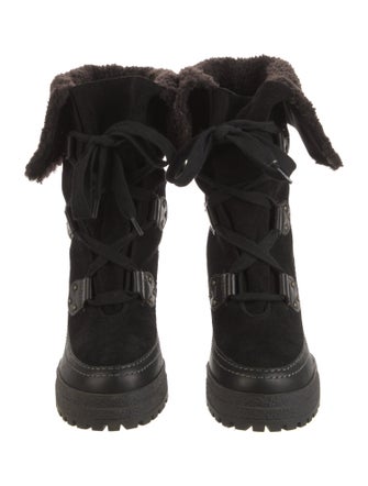 See by Chloé Suede Faux Fur Trim Lace-Up Boots