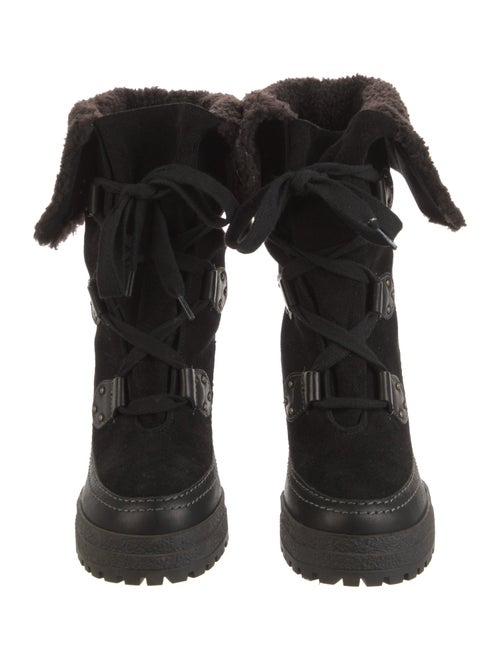 See by Chloé Suede Faux Fur Trim Lace-Up Boots