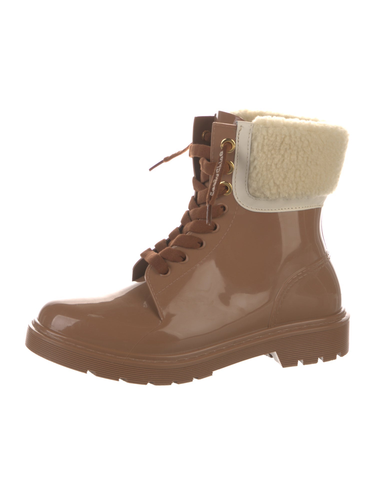 See by Chloé Rubber Fur Trim Rain Boots