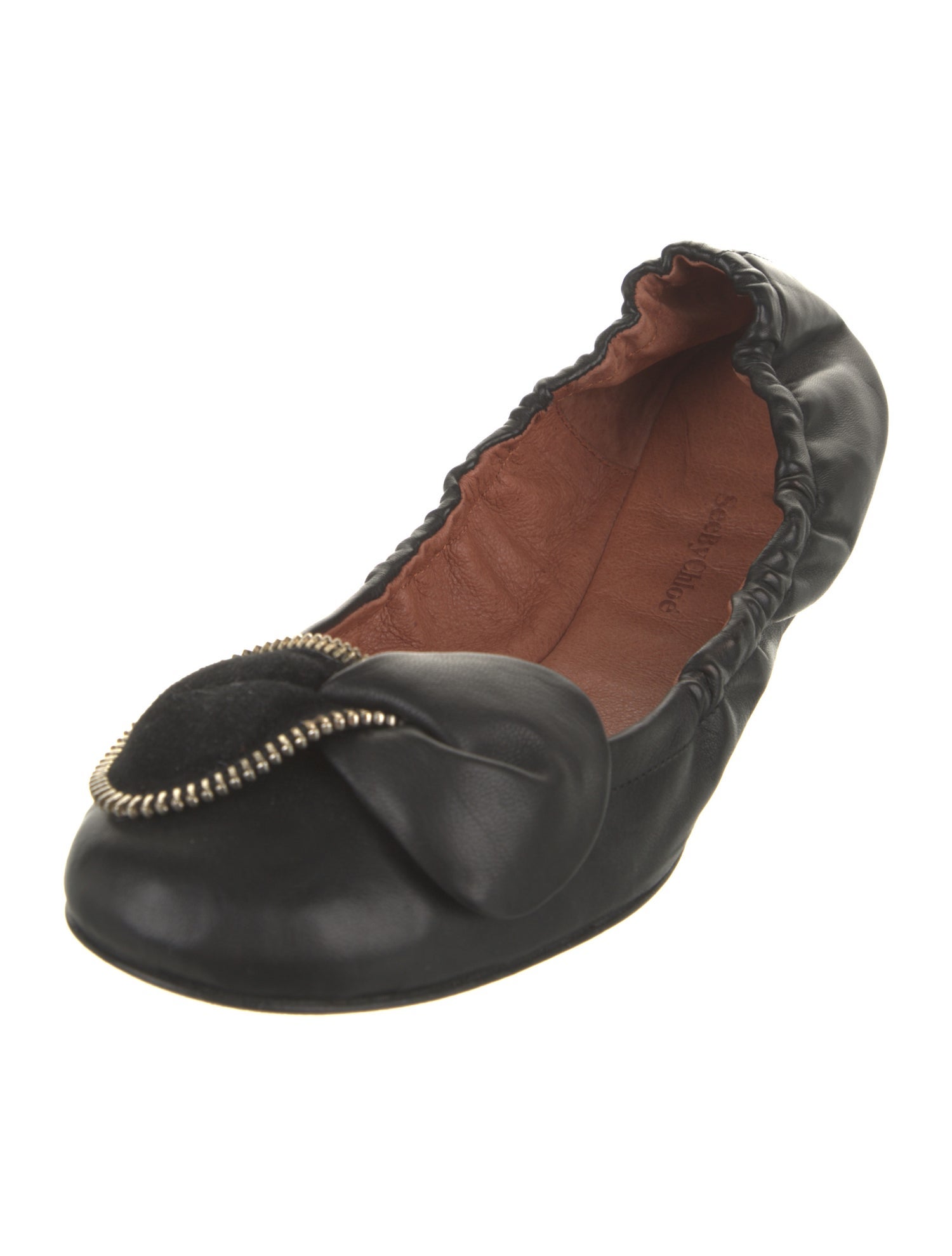 See by Chloé Leather Chain-Link Accents Ballet Flats