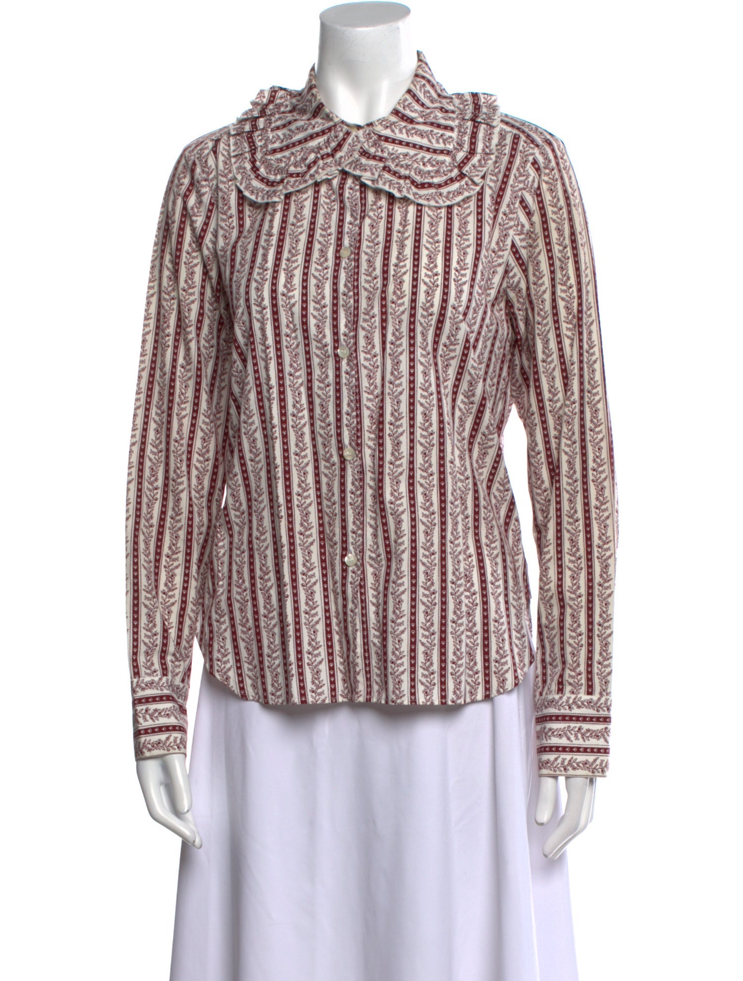 See by Chloé Striped Mock Neck Button-Up Top