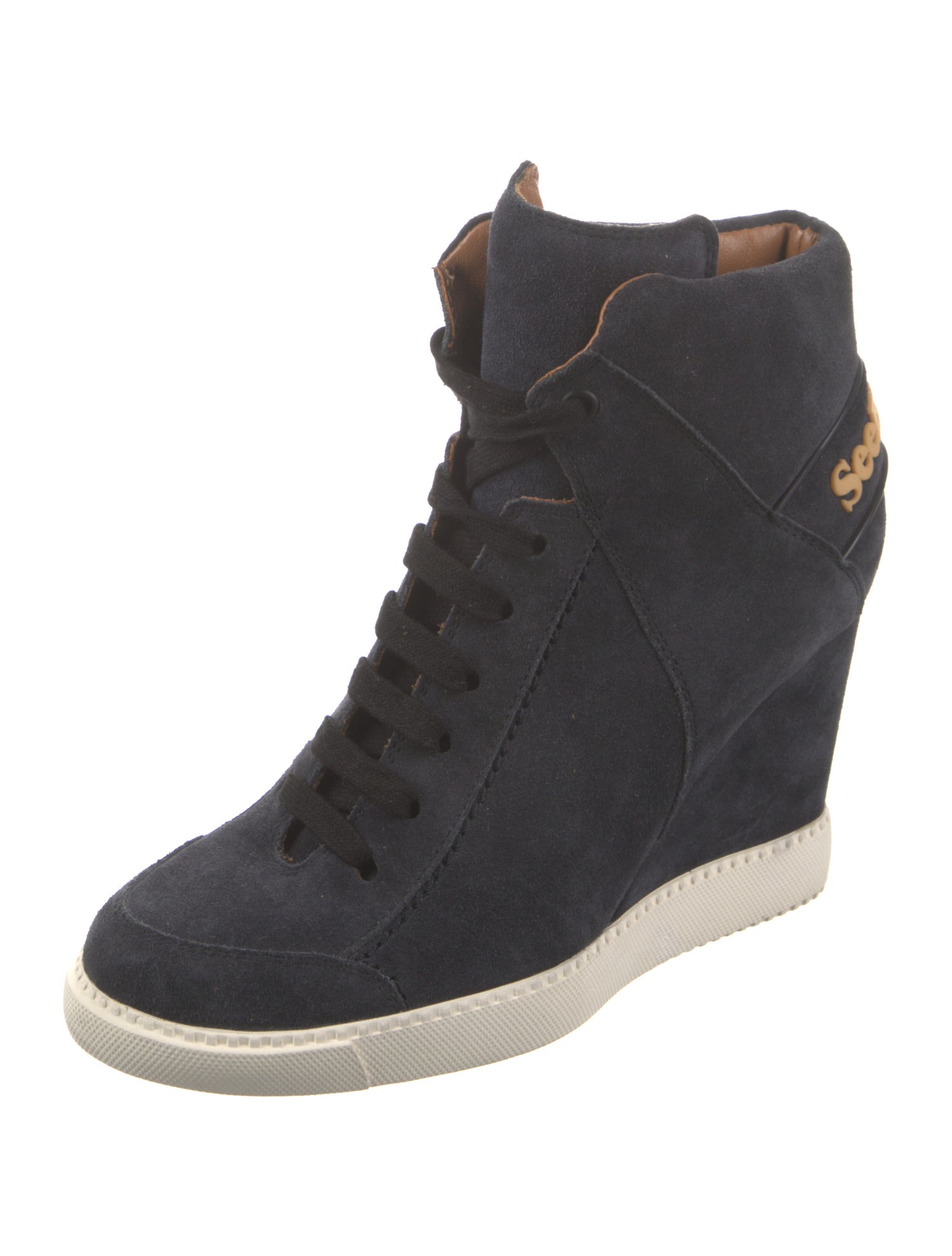 See by Chloé Suede Graphic Print Wedge Sneakers