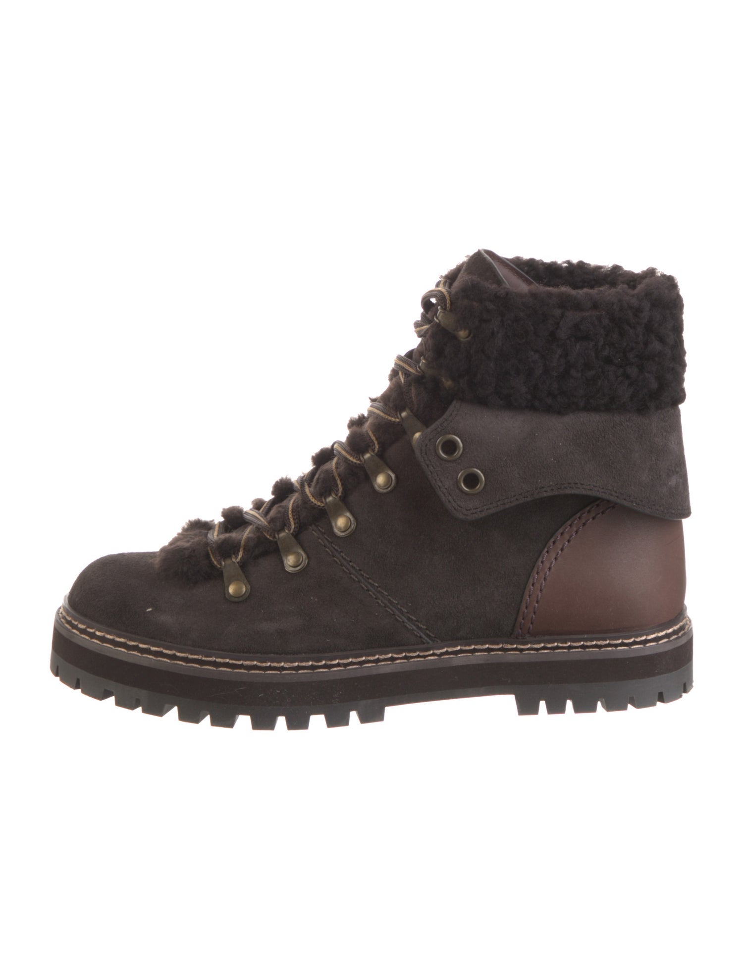 See by Chloé Suede Colorblock Pattern Combat Boots