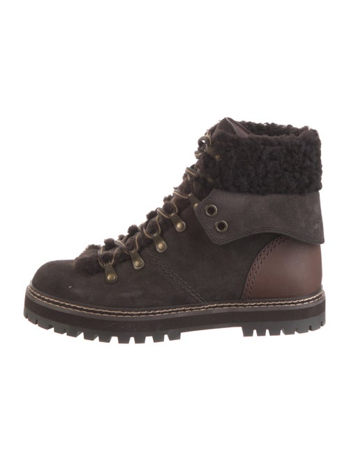 See by Chloé Suede Colorblock Pattern Combat Boots