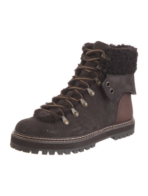 See by Chloé Suede Colorblock Pattern Combat Boots
