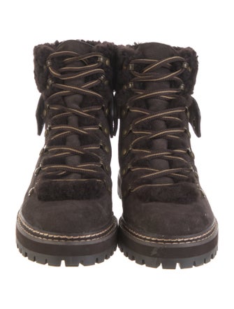 See by Chloé Suede Colorblock Pattern Combat Boots