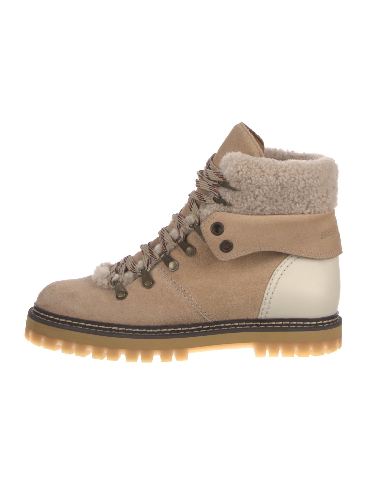 See by Chloé Suede Colorblock Pattern Lace-Up Boots