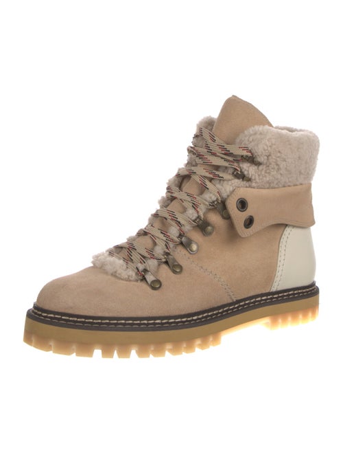 See by Chloé Suede Colorblock Pattern Lace-Up Boots