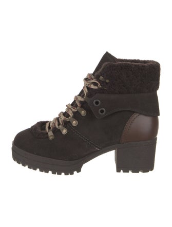 See by Chloé Suede Colorblock Pattern Combat Boots