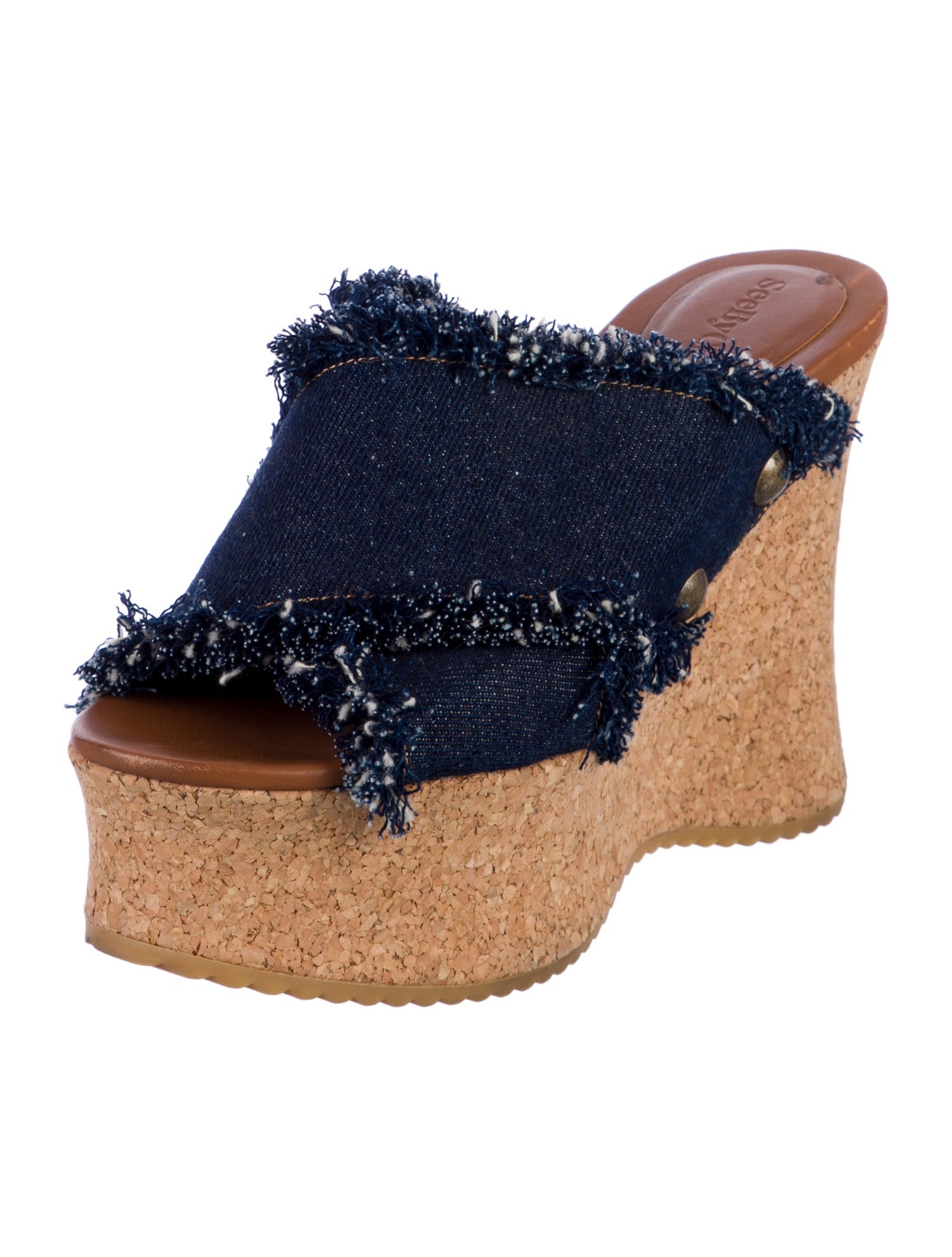 See by Chloé Denim Colorblock Pattern Slides