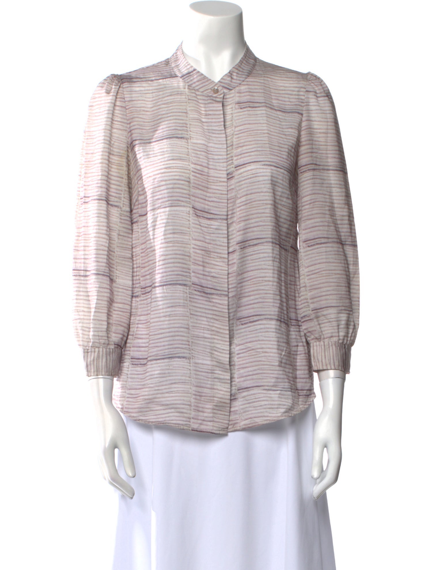 See by Chloé Striped Three-Quarter Sleeve Button-Up Top