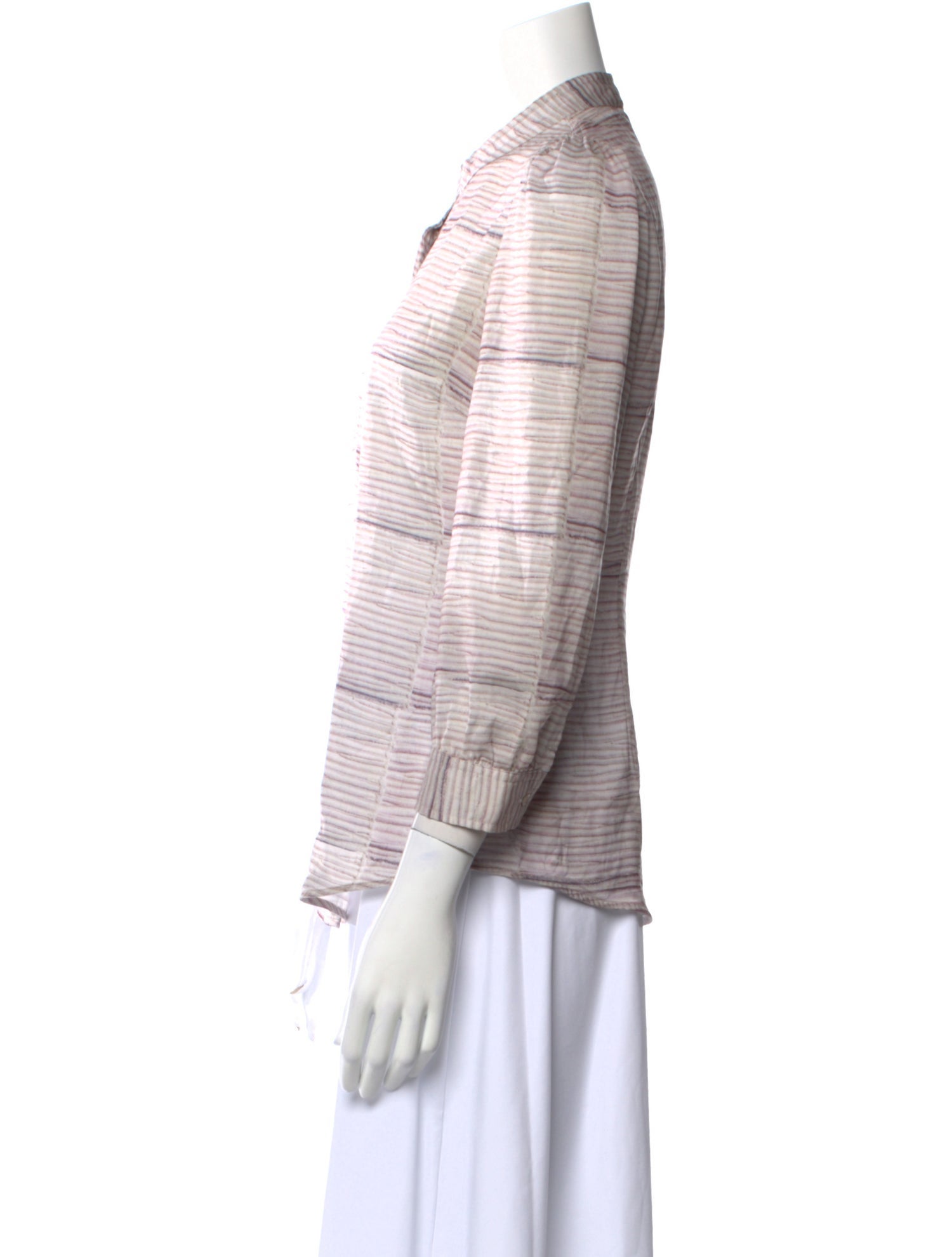 See by Chloé Striped Three-Quarter Sleeve Button-Up Top