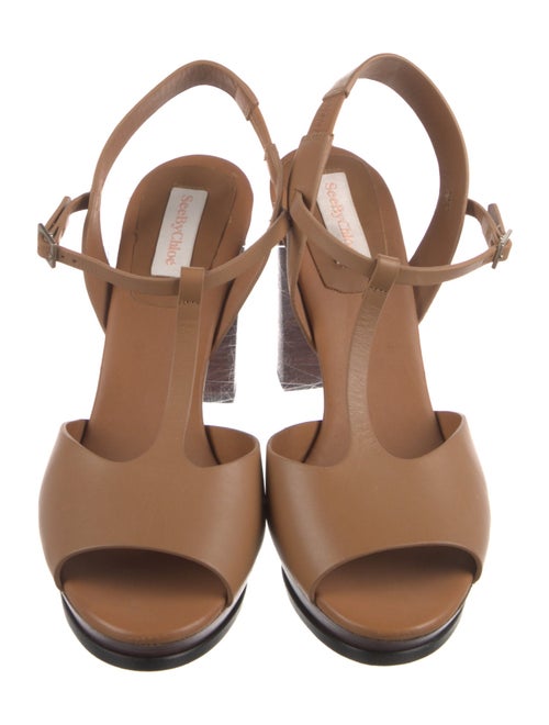 See by Chloé Leather Cutout Accent T-Strap Sandals