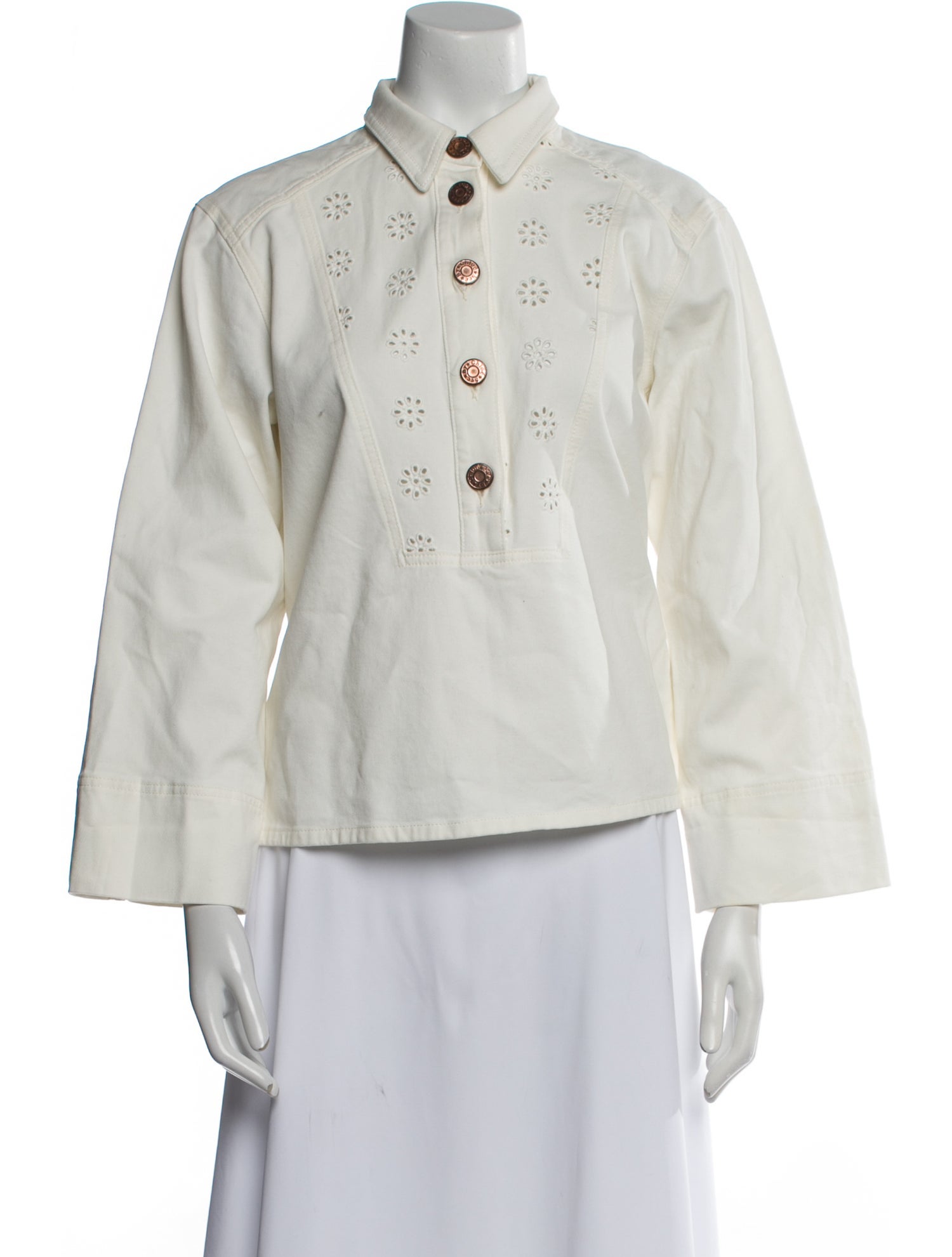 See by Chloé Mock Neck Three-Quarter Sleeve Button-Up Top