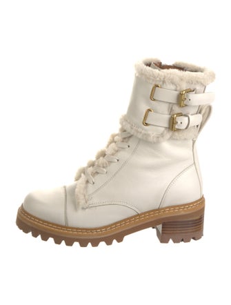 See by Chloé Leather Faux Fur Trim Combat Boots