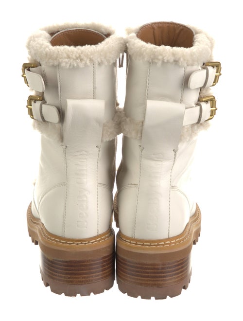 See by Chloé Leather Faux Fur Trim Combat Boots
