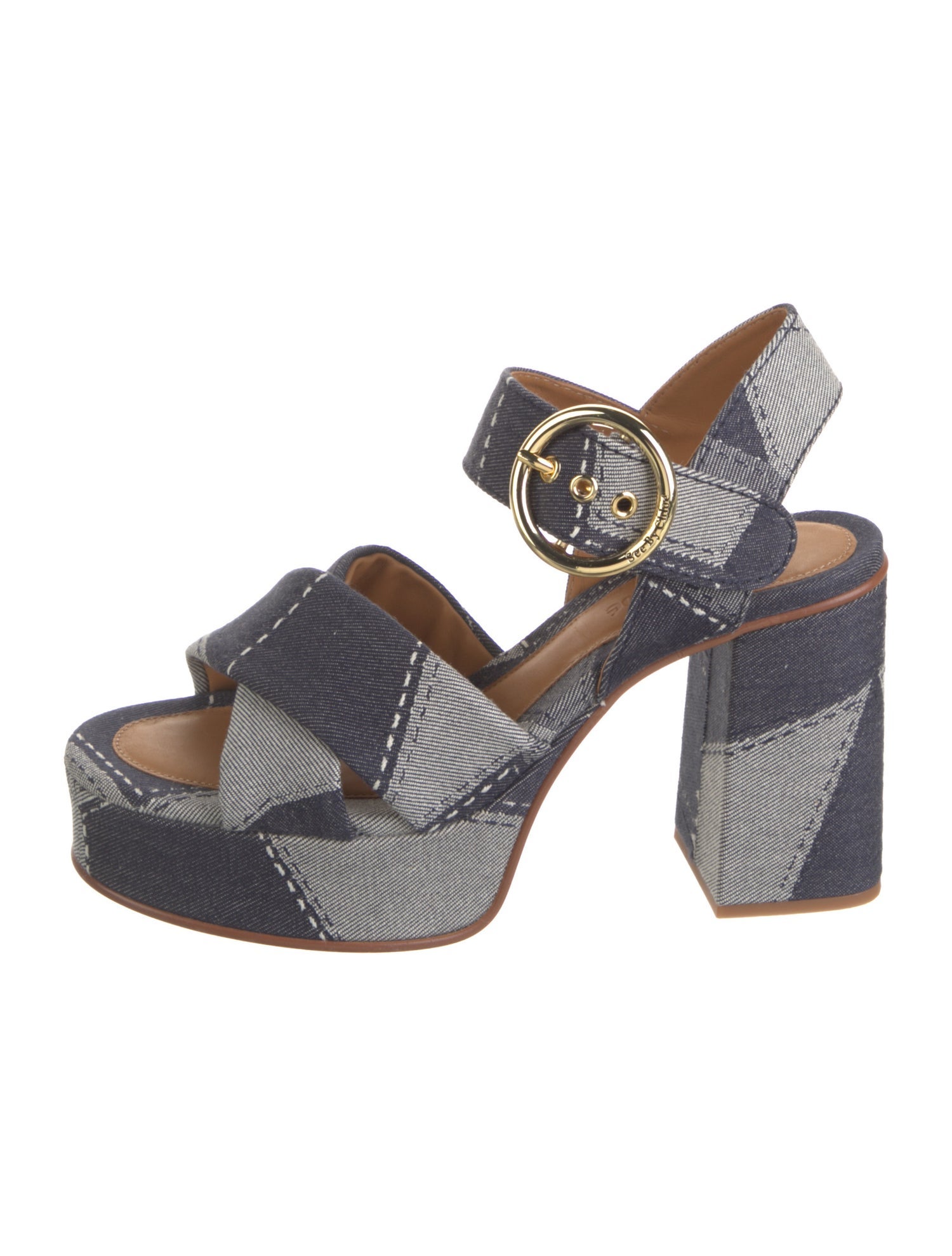 See by Chloé Denim Colorblock Pattern Sandals