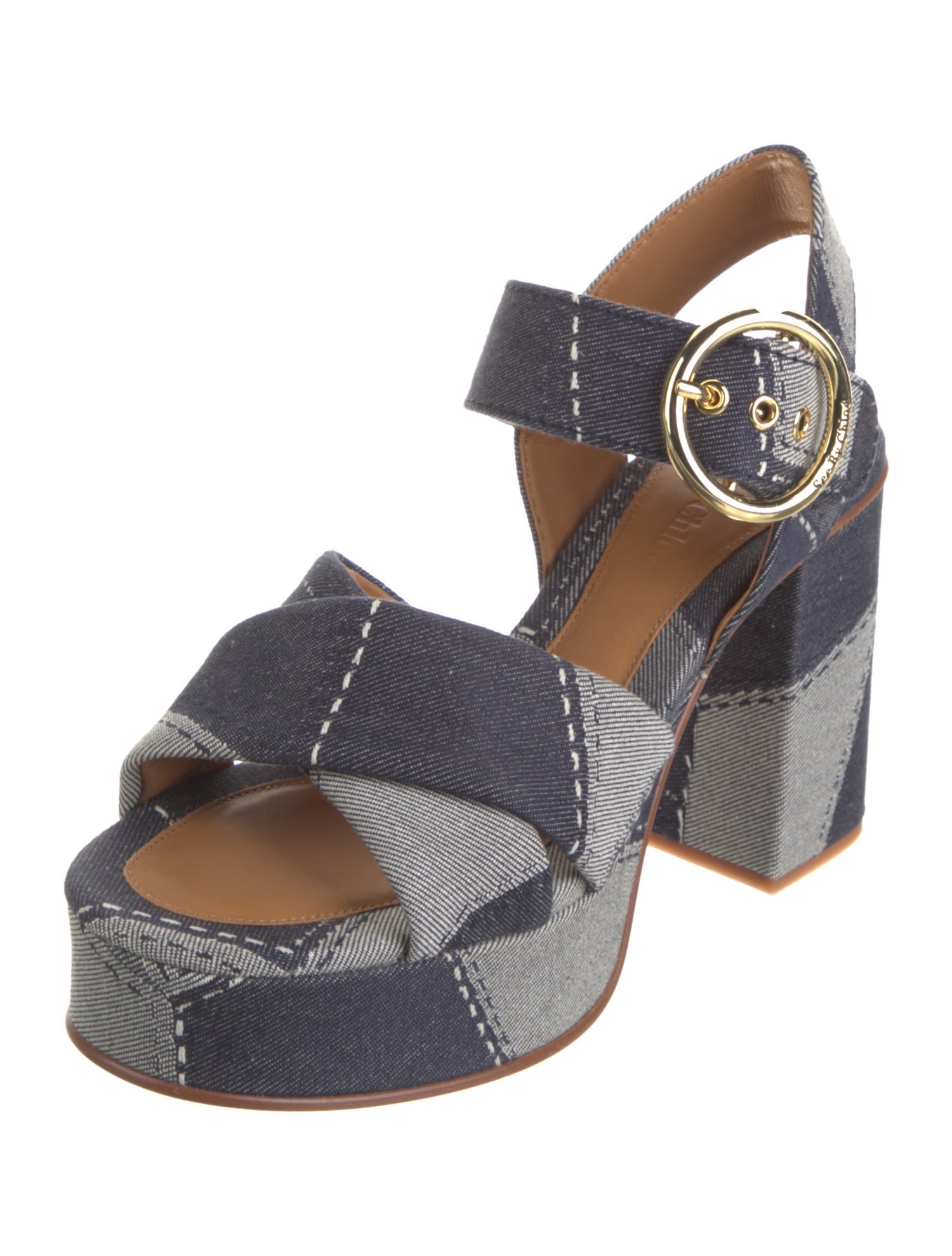 See by Chloé Denim Colorblock Pattern Sandals