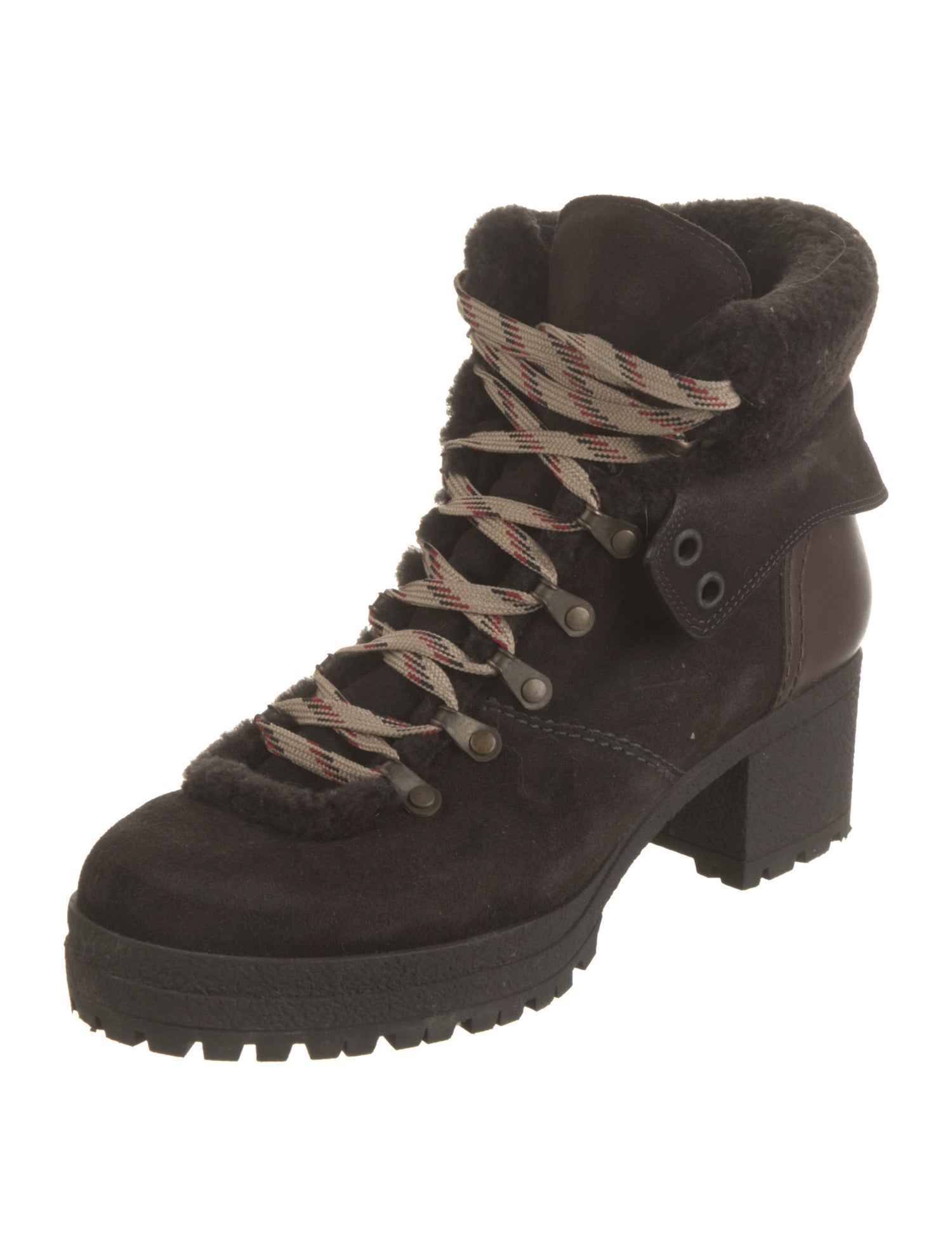 See by Chloé Suede Fur Trim Combat Boots