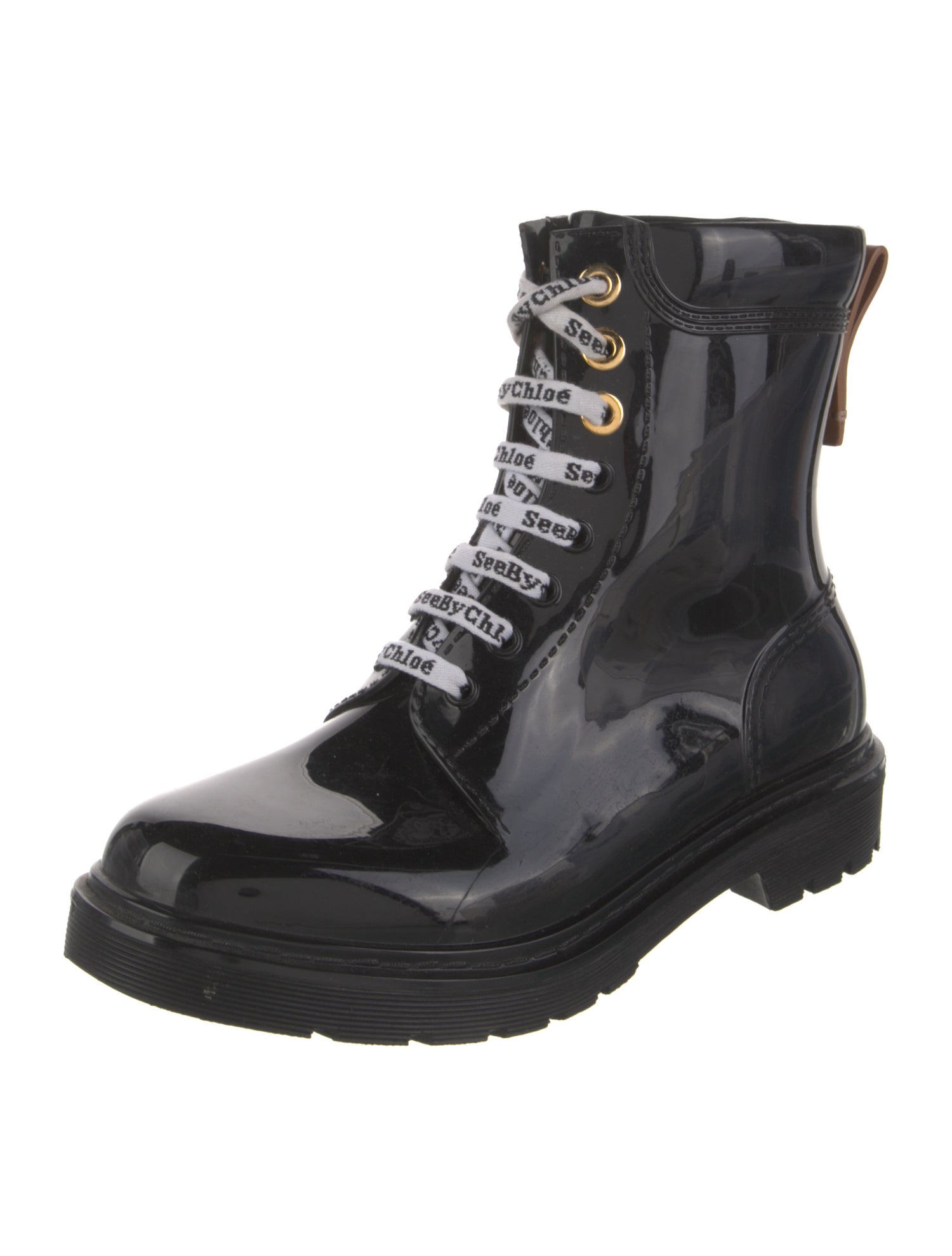 See by Chloé Patent Leather Combat Boots
