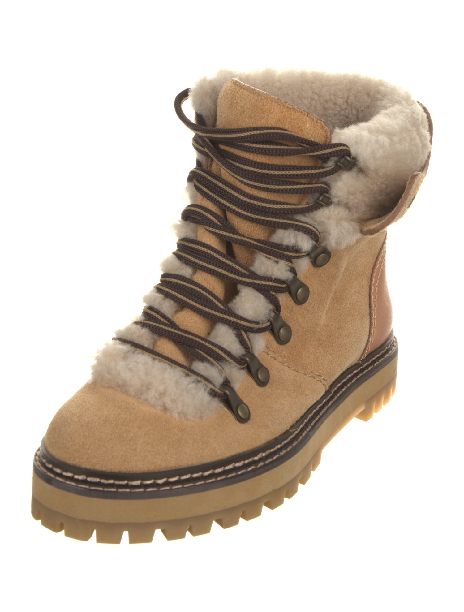 See by Chloé Suede Colorblock Pattern Combat Boots