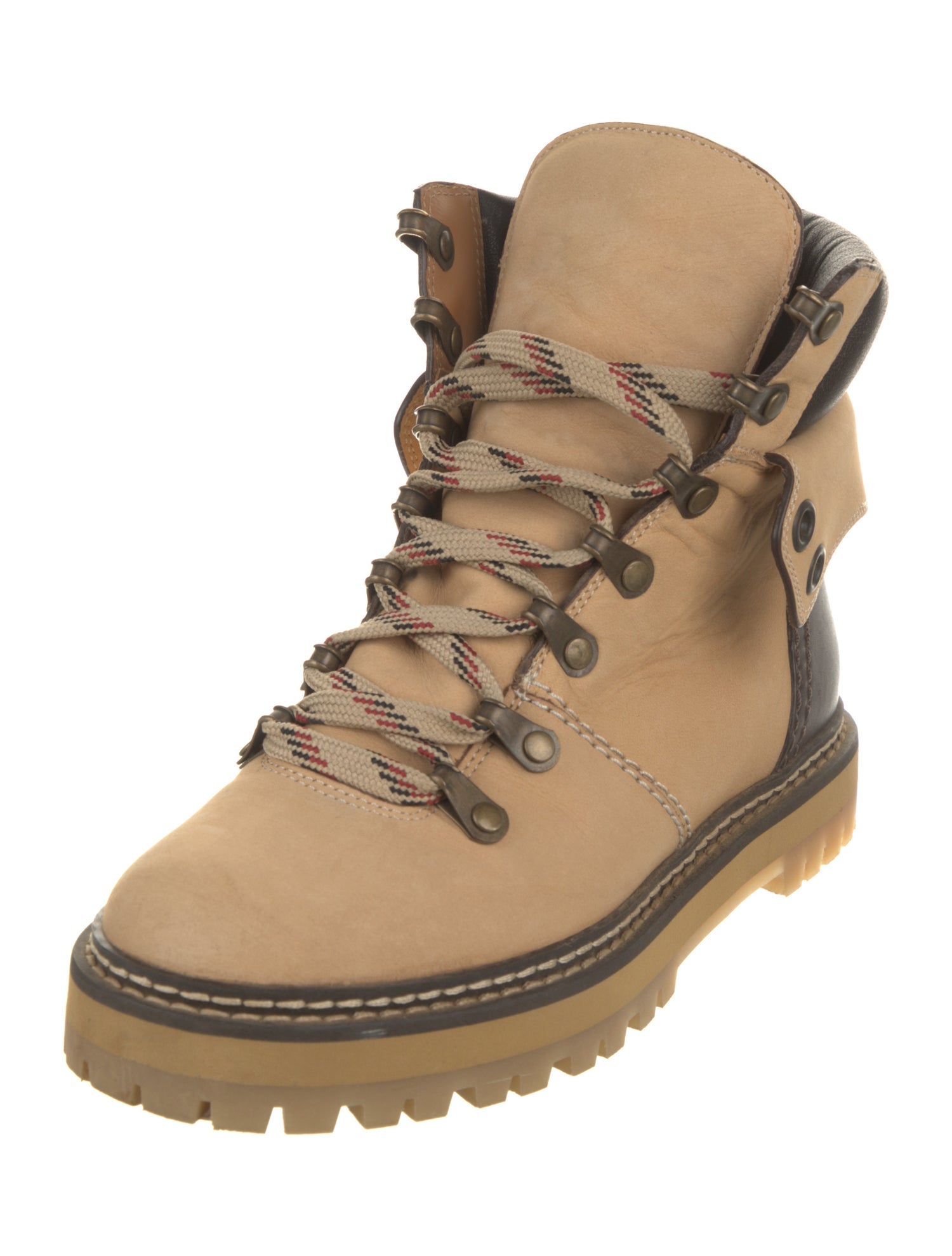 See by Chloé Suede Colorblock Pattern Lace-Up Boots