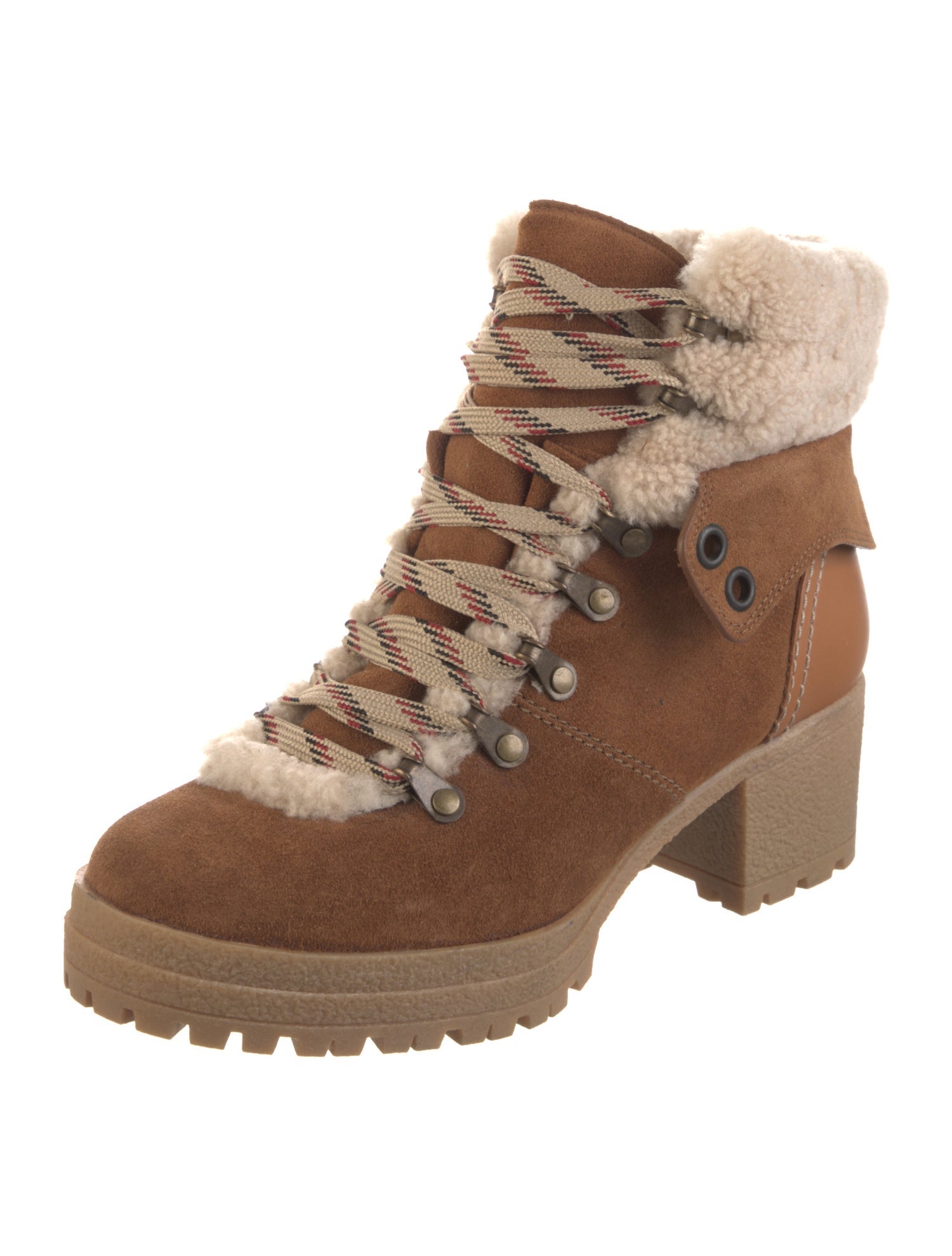 See by Chloé Suede Colorblock Pattern Combat Boots